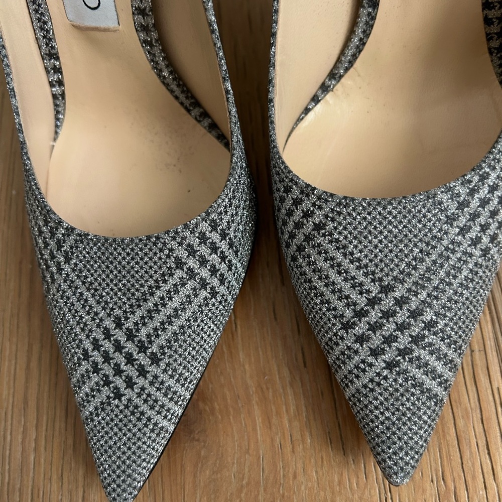 Jimmy Choo metallic houndstooth pattern pointed toe heel with 4 inch heels. - Picture 2 of 6